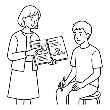 Instructor explains a complex organizational chart to a student during a private educational consultation session.