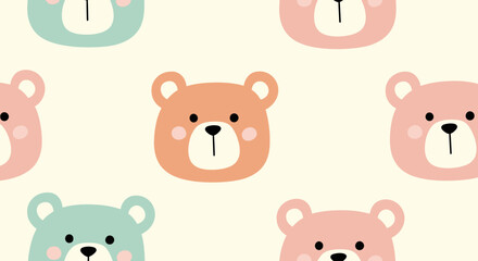 Fototapeta premium Cute cartoon bear faces in pastel colors.