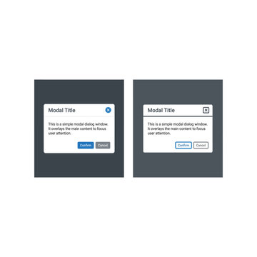 User interface modal window dialog box with confirm and cancel buttons for web design