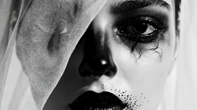 Closeup of a woman with dramatic makeup perfect for vlog intros and personal care commercials