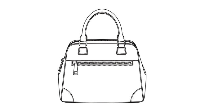 Black and white line of a leather handbag with a shoulder strap purse