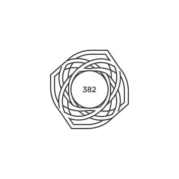 Abstract Geometric Design with Number 382 Inside Circle.