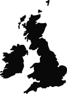 Black silhouette map of the united kingdom and ireland
