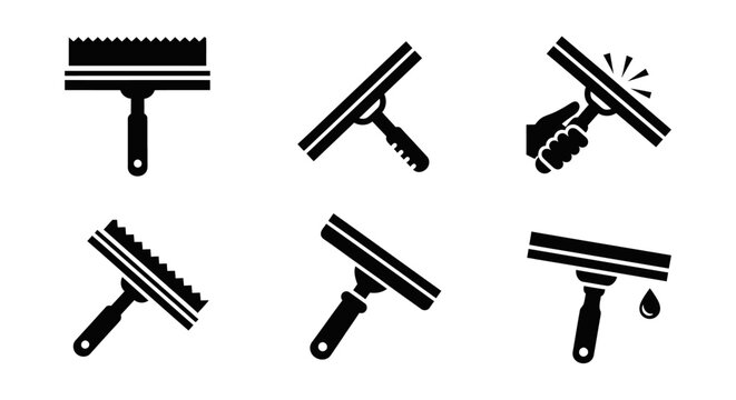 Squeegee Icon Set: Cleaning, Wiping, and Scraping Tools Collection