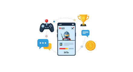 Smartphone with gaming icons around it. © Termos