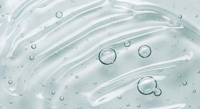A close-up view of clear gel with bubbles on its surface