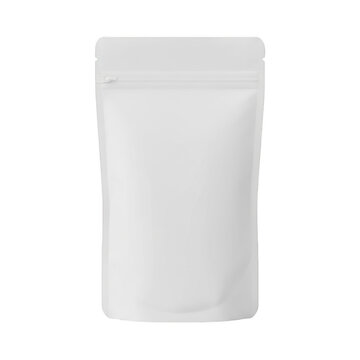 Blank white stand up pouch with zipper isolated on a transparent background
