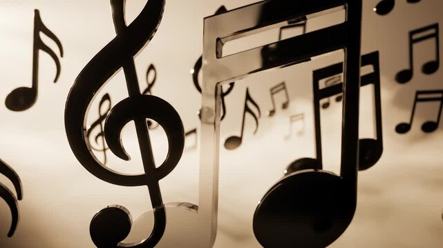 Musical notes floating in air ideal for sleek commercial backgrounds and title sequences