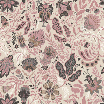 Tossed Botanical Paisley Beige Backdrop