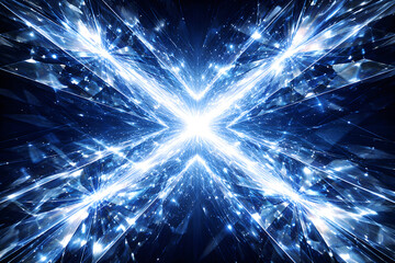 Fototapeta premium Abstract blue diamond X shape with glowing light rays, luxury energy background