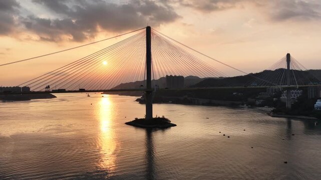 Golden Sunset Over Ting Kau Suspension Bridge Oct 7 2025