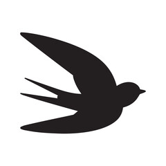 Black Silhouette of a Small Swallow Bird Flying Upward with Spread Wings. © Shohan