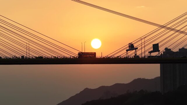 Golden Sunset Over Ting Kau Suspension Bridge Oct 7 2025