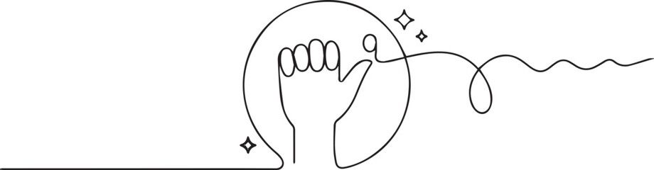 Obraz premium A minimalist line drawing of a clenched fist emerging from a circle with sparkles 