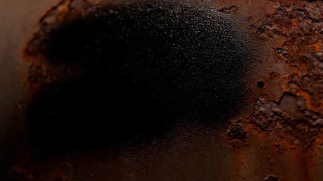 Close-up macro shot displaying textures of aged metal with deep orange rust patterns and subtle hints of a human finger appearing in shadow suggesting decay and material degradation