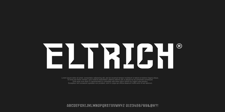 Eltrich Futuristic Tech ,
Bold angular tech font with futuristic style, perfect for digital branding, gaming, and modern technology design.vector illustration