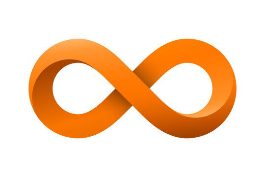 Orange 3D infinity symbol mobius strip isolated. Vector