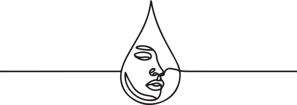 A minimalist line drawing of a face in a teardrop shape on white background