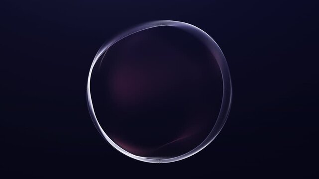 Transparent dark energy sphere with glowing rim on deep blue background, abstract black glass orb with subtle red gradient, seamless loop, 4K, 60fps.