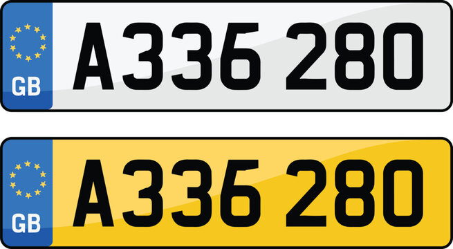 Vector number plate set featuring bold numeric typography, license plate style, identification digits, transport signage, and vehicle registration design elements.