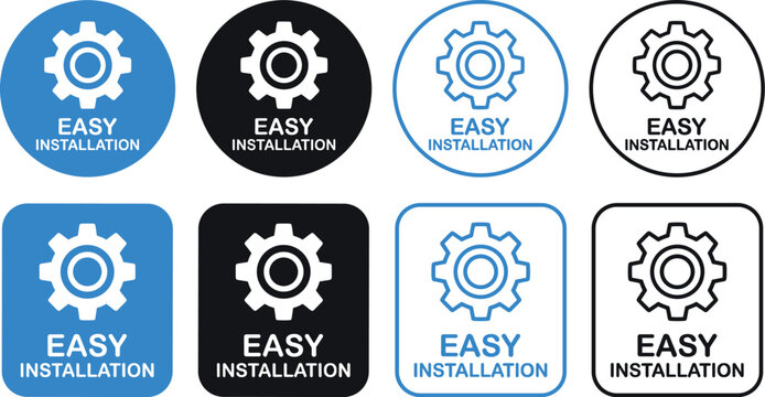 Easy Installation Icons Set. Vector icon set featuring easy installation symbols, gear interface, setup process, configuration system, and user friendly technology workflow icons.