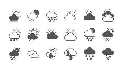 Obraz premium Collection of weather showing sun clouds and rain forecast
