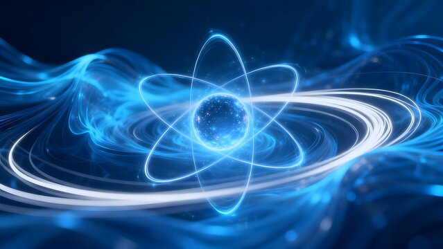 Abstract atom with orbiting electrons