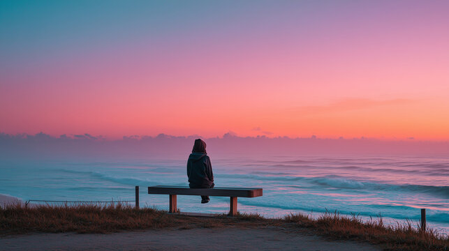 Candid photo of person enjoying silence, minimal scene