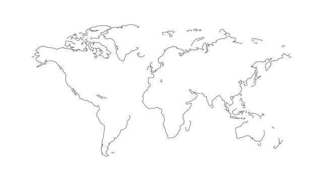 continuous one line art drawing of world map 4k motion graphic video on white background