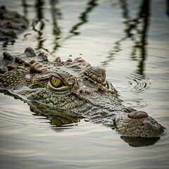 Fototapeta premium Crocodile in water with eye.