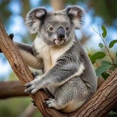 Obraz premium Koala sitting on tree branch.
