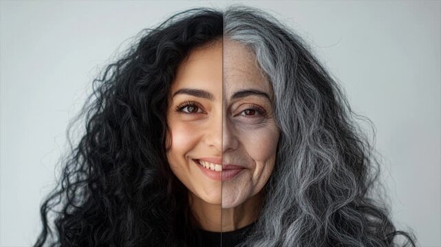 Comparison of young and old. Before and after the concept. Youth, old age. The process of aging and rejuvenation.
