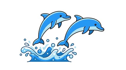 Obraz premium Two Dolphins Jumping Out Water.