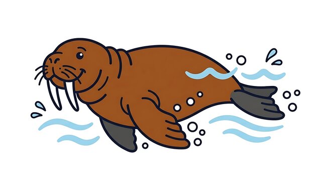 Cartoon walrus in water illustration.