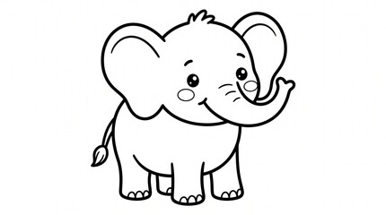 Fototapeta premium ute elephant for kids coloring page, simple outline drawing, big ears, smiling, black and white, thick lines, easy to color, no background