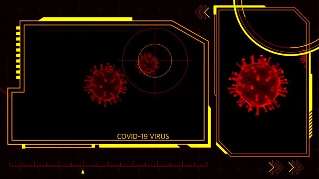 Animation red frame techniology for scans Corona virus or Covid-19.