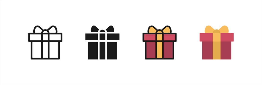 Present Box icon multiple style collection. Vector illustration.	