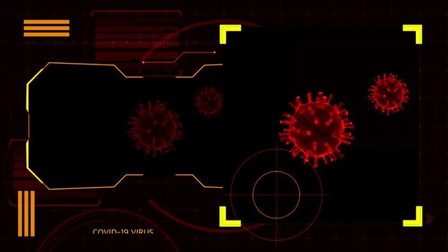 Animation red frame techniology for scans Corona virus or Covid-19.