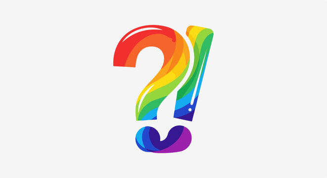 Colorful question and exclamation mark symbols with flowing rainbow patterns