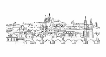 Obraz premium Cityscape with historical buildings, bridges, and a prominent cathedral on a hill