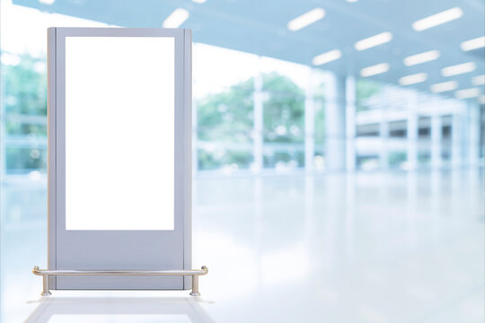 Blank Digital Kiosk Mockup in Bright Modern Lobby Interior