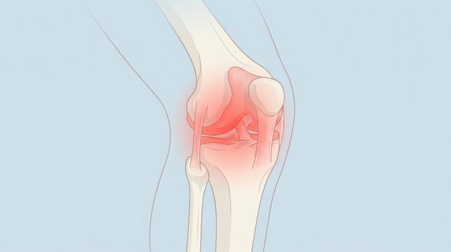 Illustration of a painful knee joint with inflammation and damaged ligaments