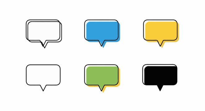 Collection of six colorful speech bubbles in a 2x3 grid layout