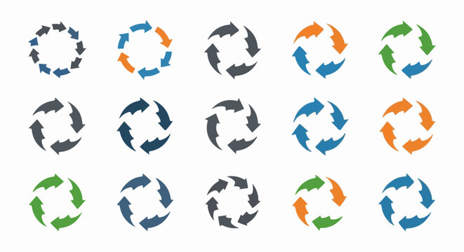 Circular arrangements of arrows in various color combinations