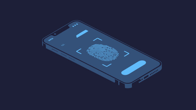 Modern smartphone with fingerprint scanner unlocking on dark background