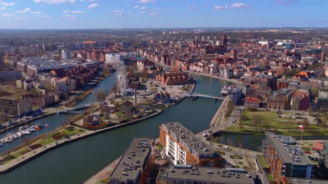 Aerial View of Gdansk City with Motlawa River and Historic Architectur