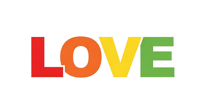 Bold colorful typography spelling love in stacked letters