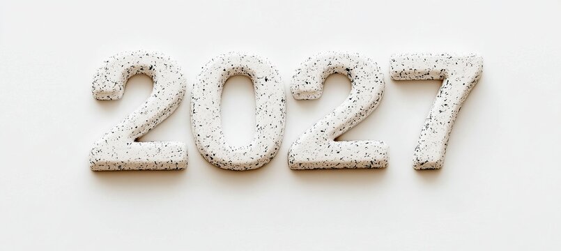 Stunning Close-Up of the Year 2027 in Decorative Speckled White Numerals on a Simple Background