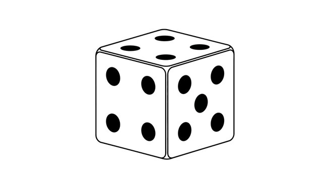 Minimalist isometric six dot white dice cube flat icon isolated on white background symbol for board game gambling and probability leisure entertainment gaming graphic illustration