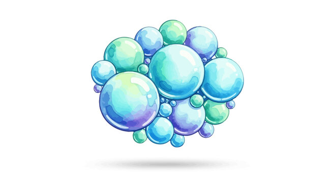 Hand painted watercolor ocean bubbles and blue spheres set on isolated white background, artistic flat aquatic circular droplets illustration for creative marine design and liquid elements.
